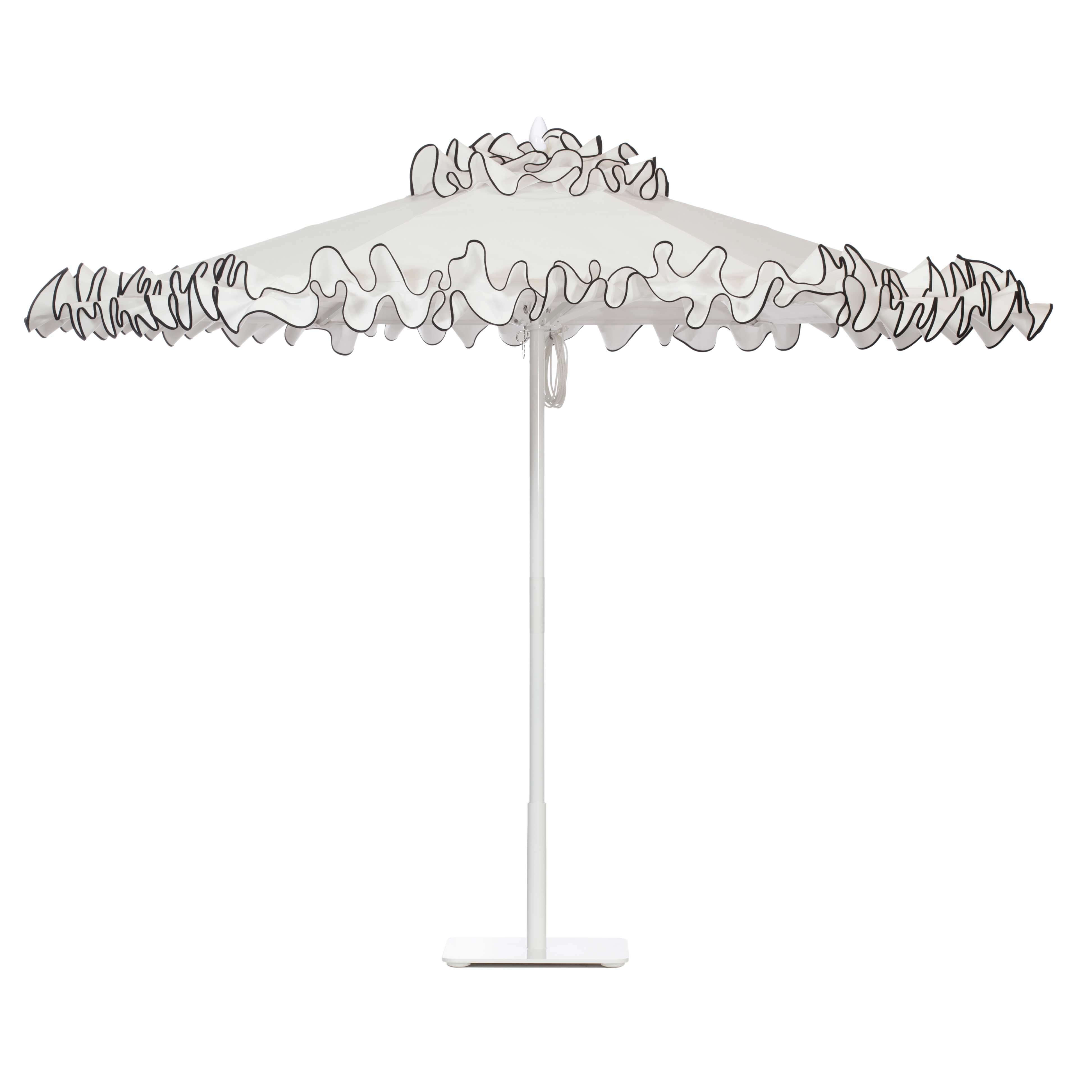 Petite Flamenco in Whitecap | Black braid trim Umbrella Image
