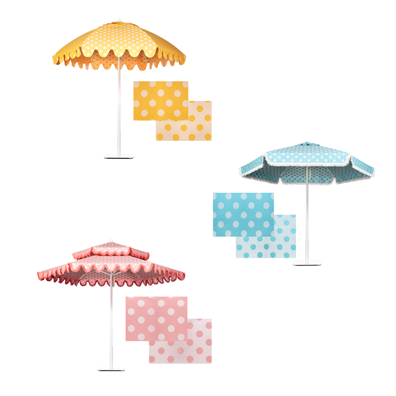 Image of three umbrellas with polka dot fabric