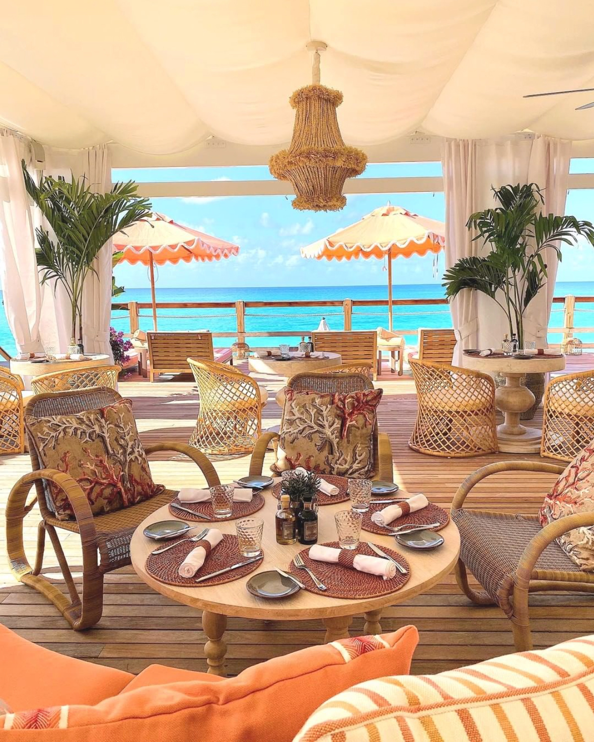 Image of restaurant with umbrellas in the background