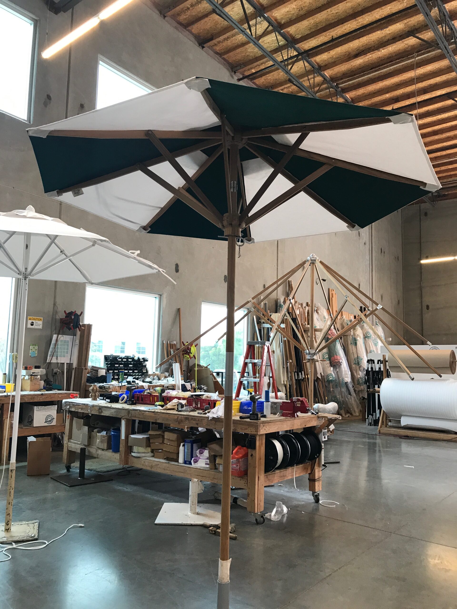 Image of umbrella in workshop