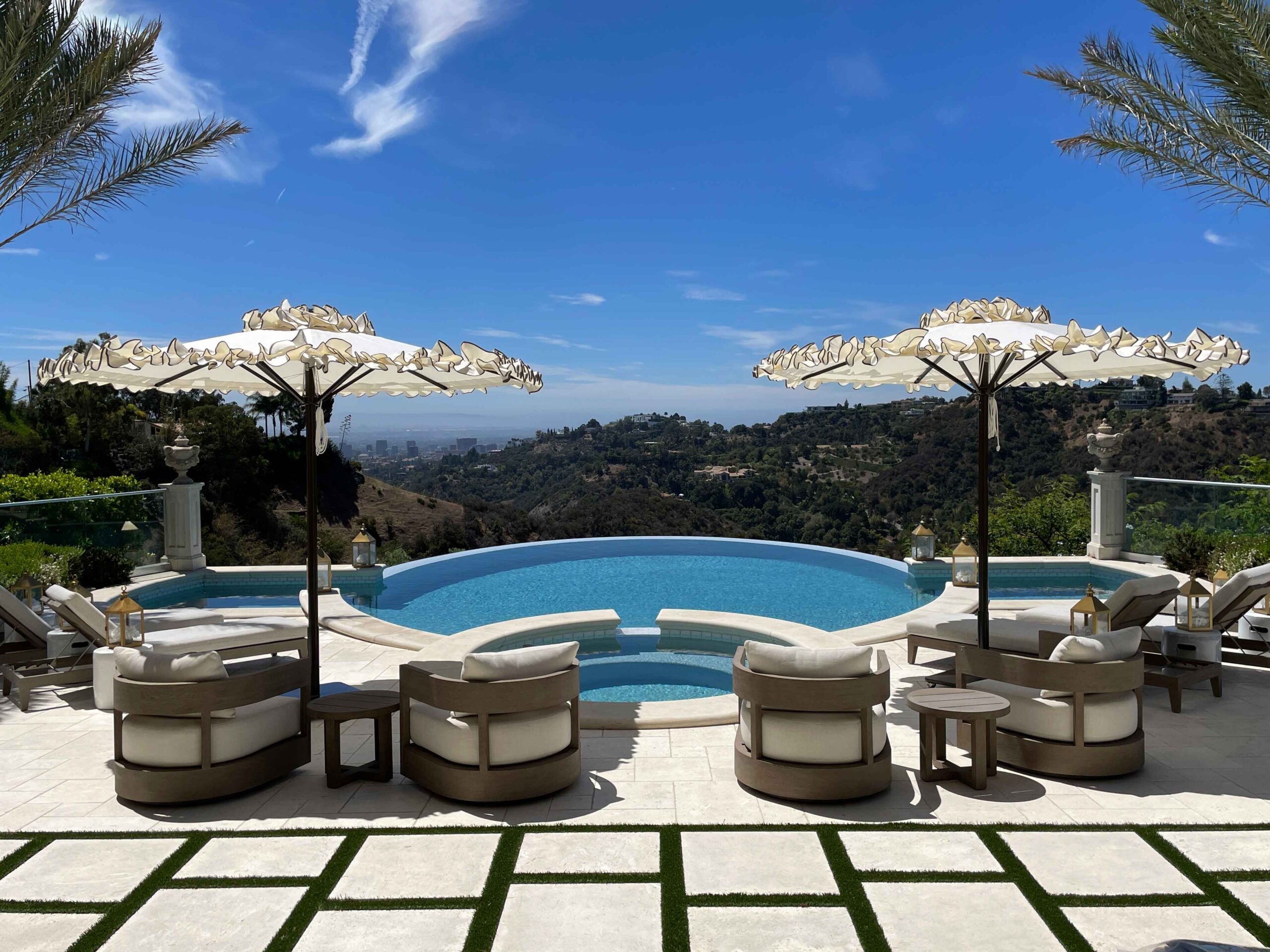 Image of umbrellas and furniture poolside