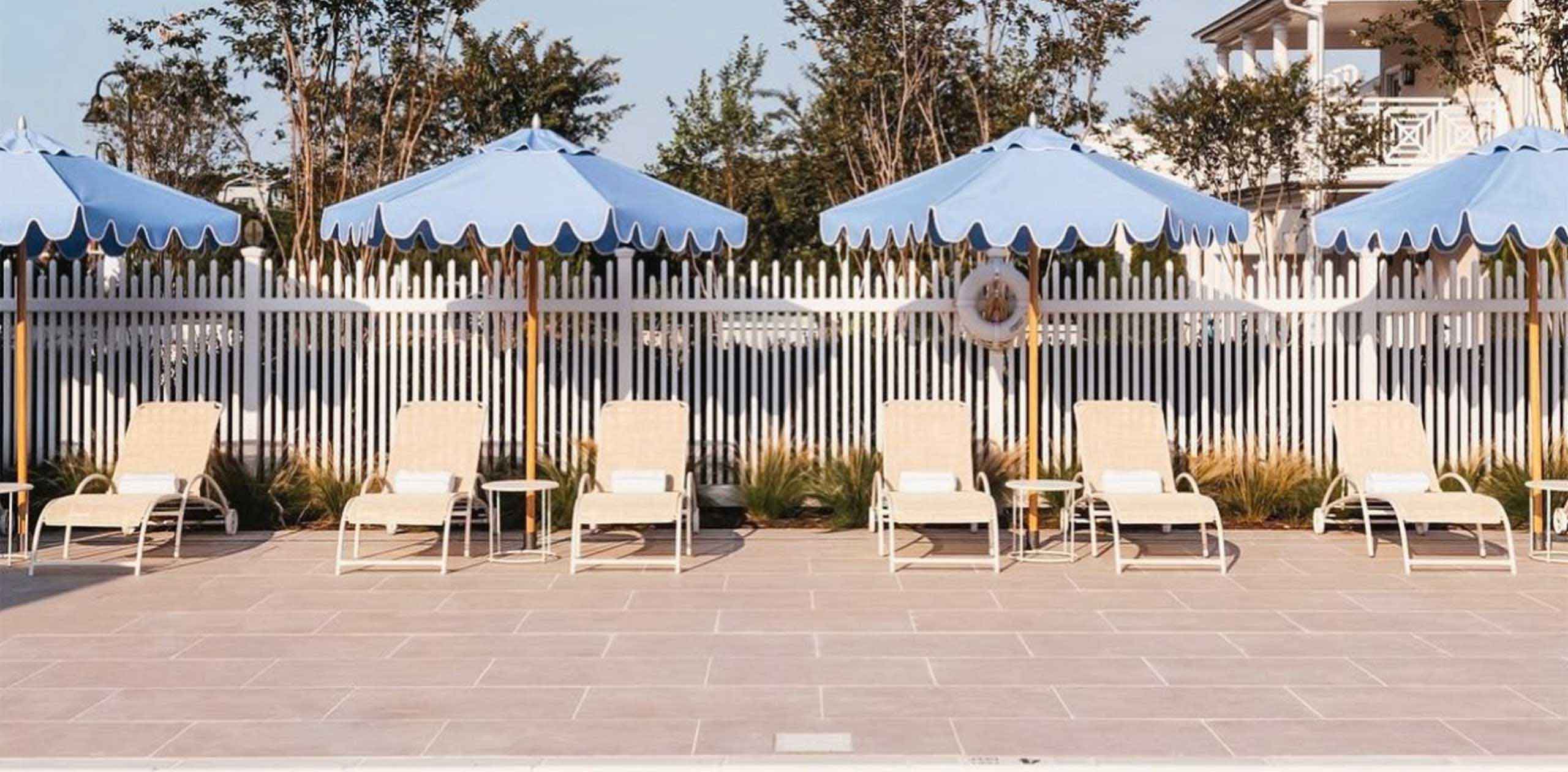Image of umbrellas and furniture at Canoe Place